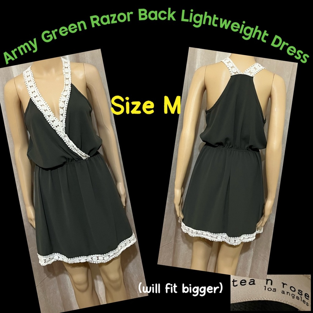 Size M(will fit bigger)- Army Green Razor Back Dress